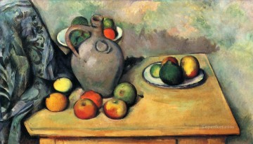 Paul Cezanne Painting - Still life jug and fruit on a table Paul Cezanne